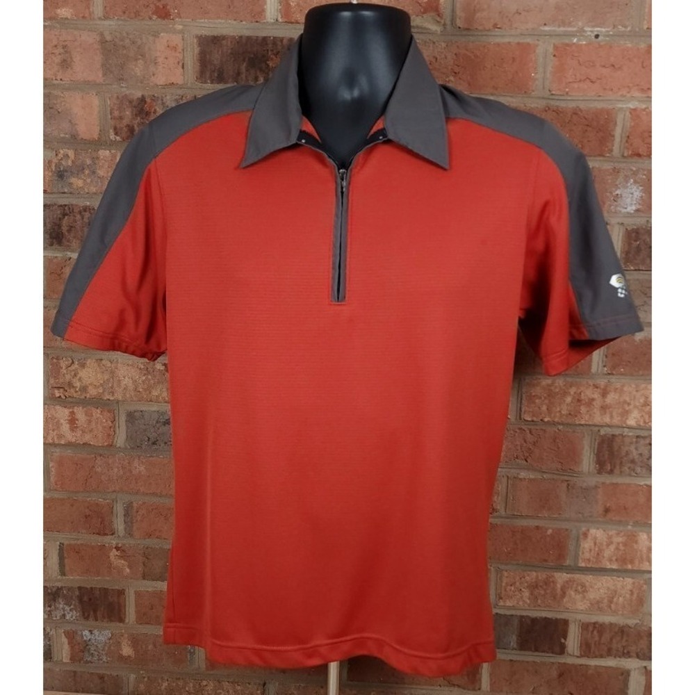 Mountain HardWear‎ Short Sleeve Mens Size Medium Orange Gray 1/4 Zip Polo